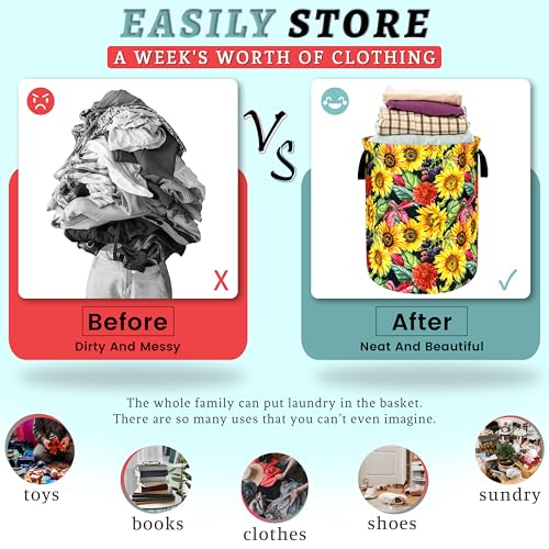 Sunflowers Laundry Basket Oxford Cloth Foldable Hamper 18.9x16.5 Inch - color: Yellow Sunflowers Floral