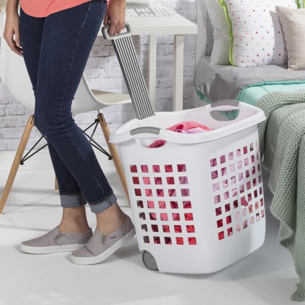 Sterilite 1.75 Bushel Ultra™ Wheeled Plastic Laundry Basket, White, 4 Pack