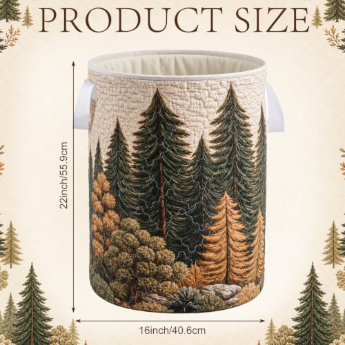 Quilted Laundry Basket with Handles 16" x 22" Rustic Forest Hamper