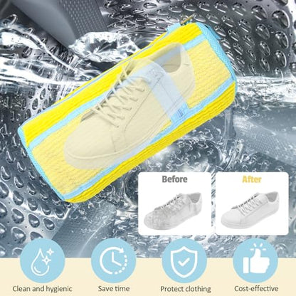 Shoe Washing Machine Bag,2 Pcs Shoe Washing Bag for Dryer & Washer, Reusable Laundry Shoe Bag for All Shoes Sizes, Independent Insole Compartment With Side Mesh (Yellow)