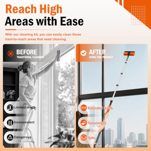 LAANPOLE 26FT High Reach Duster Cleaning Kit with Extension Pole, High Ceiling Fan Cleaner Duster Tool for Fan Blades, Window Washing Kit with Microfiber Feather Duster & Window Squeegee - size: 20FT