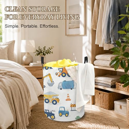 Cartoon Trucks Laundry Basket, Traffic Cones Collapsible Laundry Hamper Waterproof Oxford Cloth With Handles, Clothes Storage Bucket For Bathroom/Bedroom 16" x 20.8" - color: Cartoon Trucks