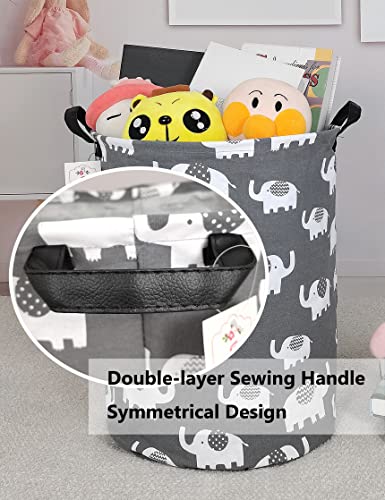 Foldable Waterproof Round Fabric Laundry Basket Home, Gray Elephant - color: Round-Elephant