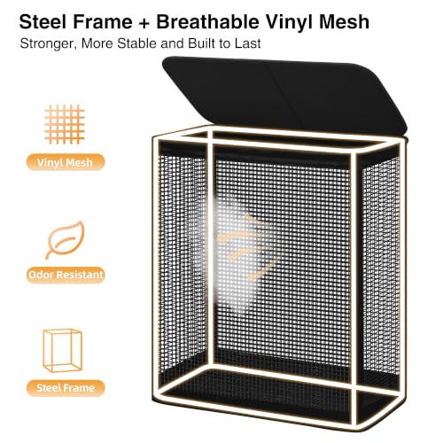 STO STO 2 Section Laundry Hamper with Lid, 140L Steel-Frame Double Laundry Hamper with Removable Washable Liner, Breathable Large Laundry Basket for Bedroom, Bathroom, Laundry Room, Dorm, Closet - size: 2-Section