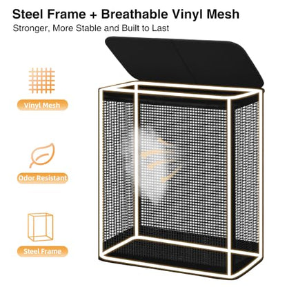STO STO 2 Section Laundry Hamper with Lid, 140L Steel-Frame Double Laundry Hamper with Removable Washable Liner, Breathable Large Laundry Basket for Bedroom, Bathroom, Laundry Room, Dorm, Closet - size: 2-Section