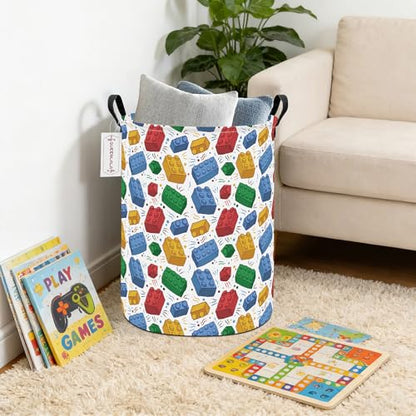 QUEENLALA Foldable Waterproof Round Fabric Laundry Basket Home, Blocks - color: Round-Blocks