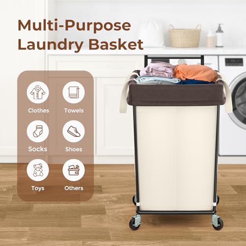 Rolling Laundry Hamper with Wheels and Handle, 160L Rolling Laundry Basket - color: Beige, size: 160L-with handle