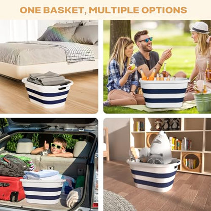 43L(11.5Gallon) Collapsible Laundry Baskets plastic (Blue, 2 Packs) - color: Blue