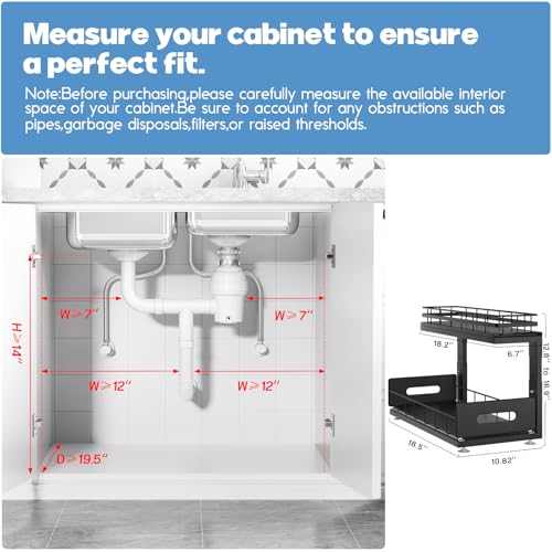 Under Sink Organizer Upgrade To Professional Rails,2-Tier Dual Pull Out Cabinet Storage,Height Adjustable Slide Out Drawers For Bathroom Kitchen,2 Pack-18.5"Dx12.8"-16.9"H,Black - color: Black, size: 2 Pack-18.5"Dx12.8"-16.9"H