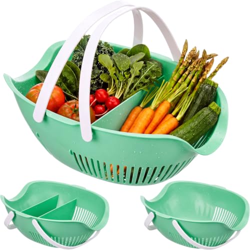 Nuogo 3 Pcs Garden Harvest Basket with Dividers Tool Caddy,Sage Green - color: Sage Green
