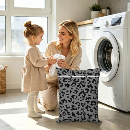 Black Leopard Cheetah Travel Laundry Bag Washable Dirty Clothes Bag for Gym - color: Black Leopard Cheetah