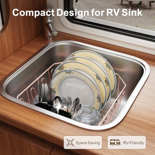 GSlife Small in Sink Dish Drying Rack - Stainless Steel for RV Kitchen - color: Rose Gold, size: Medium - 14.4" x 13.1" x 5.3"