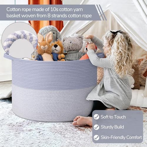 INDRESSME 115L Extra Large Woven Rope Blanket Basket Living Room Blue - color: Blue & White, size: 23.6"D x 15.7"H