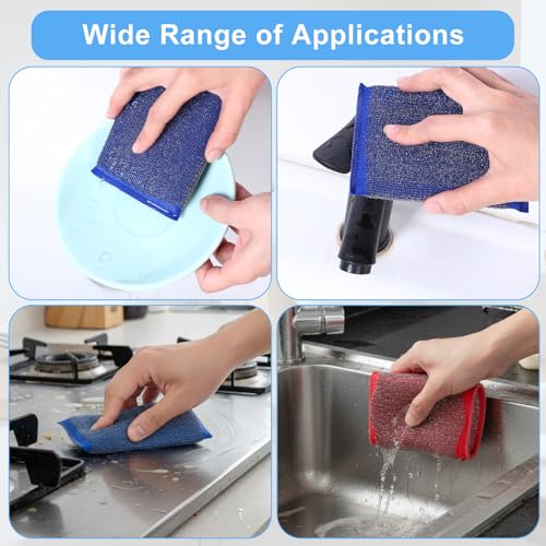 6 Pack Steel Wool Scrubber Sponges,Heavy Duty Stainless Steel Scouring Pads - color: 3 Colors