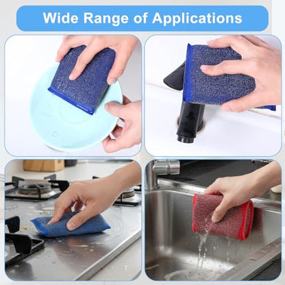 6 Pack Steel Wool Scrubber Sponges,Heavy Duty Stainless Steel Scouring Pads - color: 3 Colors