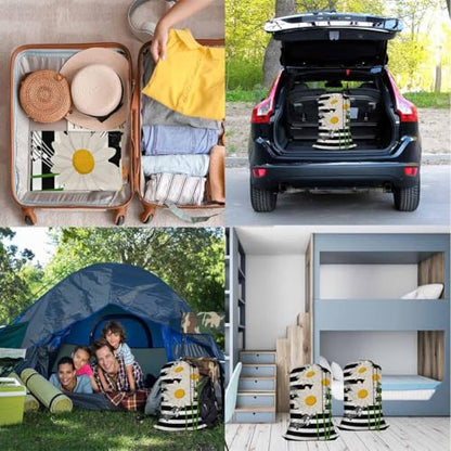 Swono Music Notes Storage Heavy Duty Basket Laundry Bag with Drawstring Daisies On Striped Bouquet Folding Organizer for Travel Washing Machine - color: Music Notes