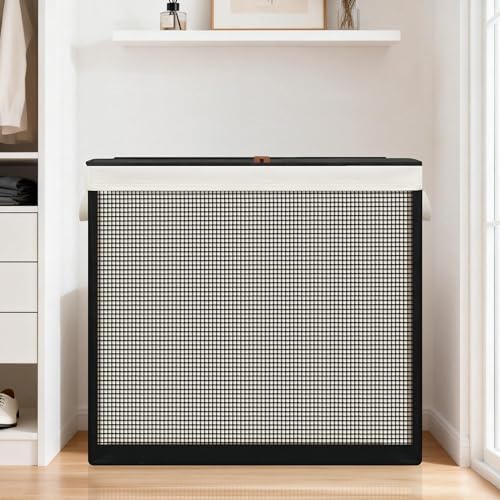 STO STO 3 Section Laundry Hamper with Lid, 180L Steel-Frame 3 Compartment Laundry Sorter with Removable Washable Liner, Breathable Large Laundry Basket for Bedroom, Bathroom, Laundry Room, Dorm - size: 3-Section