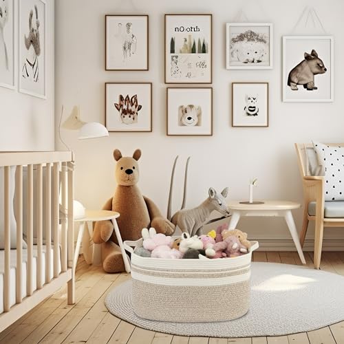 XUANGUO Large Woven Cotton Rope Blanket Basket 22"x17"x12" White Brown - color: white and brown