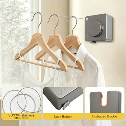 Heavy Duty Retractable Clothesline,5.1M/16.73 Feet Laundry Line - size: Square-Grey