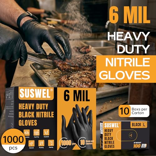 Nitrile Gloves Disposable Latex Rubber Gloves Black Nitrile Latex Gloves XL Disposable Rubber Black Gloves HEAVY DUTY 6 Mil Nitrile Gloves 1000Ct - size: X-Large