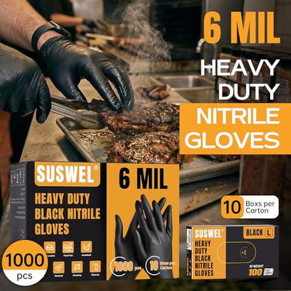 Nitrile Gloves Disposable Latex Rubber Gloves Black Nitrile Latex Gloves XL Disposable Rubber Black Gloves HEAVY DUTY 6 Mil Nitrile Gloves 1000Ct - size: X-Large