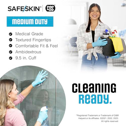 SAFESKIN Disposable Nitrile Gloves in POP-N-GO Pack (50 or 200 Count) Medium Duty, Powder-Free -Cleaning, Gardening, Crafts - size: Large (Pack of 50)