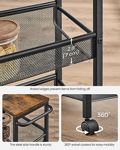 VASAGLE 4-Tier Slim Rolling Storage cart with Wheels, 8.7 Inches, Metal - color: Rustic Brown + Classic Black, size: 4 Tiers (8.7"D x 30.3"H)