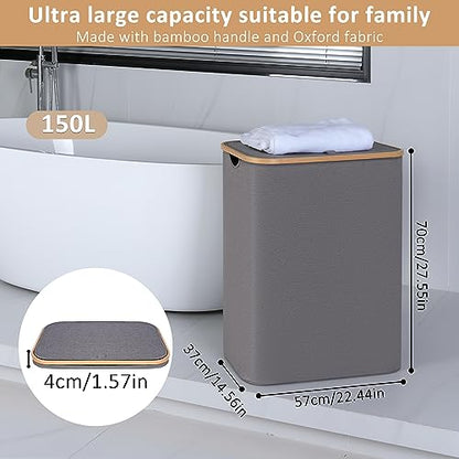 IEGrow Laundry Hamper with Lid,150L Laundry Basket with 2 Mesh Bags,Grey - color: Grey, size: 150L