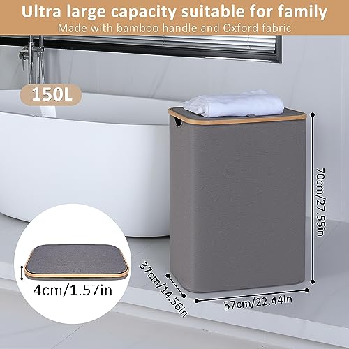 IEGrow Laundry Hamper with Lid,150L Laundry Basket with 2 Mesh Bags,Grey - color: Grey, size: 150L
