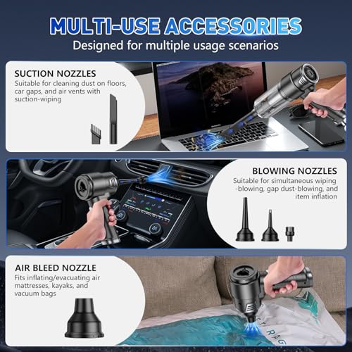 KMM Handheld Car Vacuum Cleaner, 10000PA Hand Held Vacuum & Air Duster - color: Silver & Black