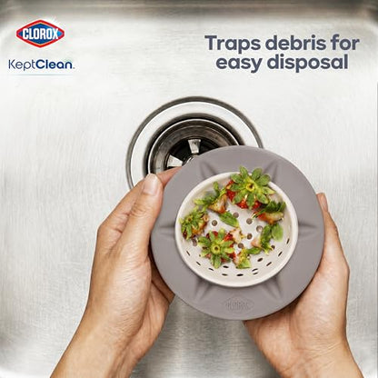 Clorox KeptClean™ WaterGuard Sink Strainer – 2 Pack, Almond Cream - Elevated Drain Protector with Open-Flow Ribbed Design for Kitchen Sink Drainage & Food Debris Collection - color: Almond Cream