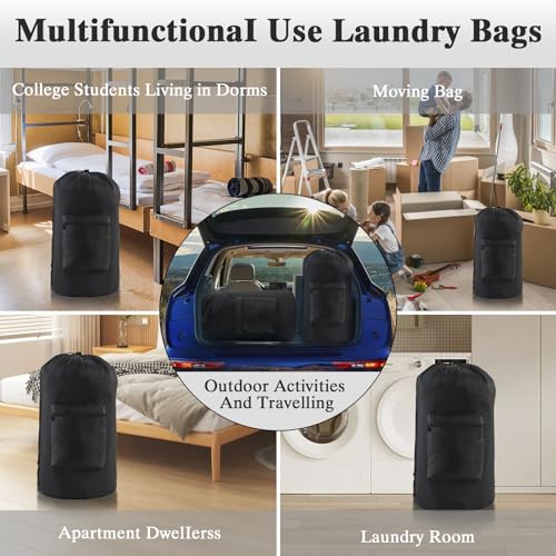 OTraki Laundry Bag Backpack, Portable Travel Dorm Laundry Bag with Adjustable Shoulder Straps, Large Heavy Duty Dirty Clothes Laundry Backpack for College Dorm,Drying Do Not Exceed 176℉ Black - size: 16 x 32 Inch