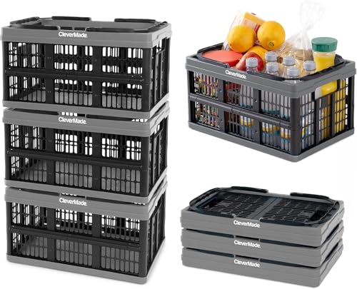 CleverMade Collapsible Shopping Basket with Handles, 16L Charcoal, 3 Pack - color: Stone, size: 16l - 3 Pack