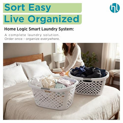 Home Logic 1.75 Bushel Plastic Laundry Basket with Hip Grip, Large Laundry Hamper with Handles, Ventilated Clothes Organizer for Bedroom Bathroom Closet, 2 Pack, White - size: 1.75 Bushel