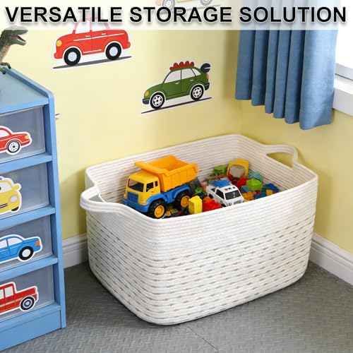 96L Woven Laundry Basket with Handles, Extra Blanket Basket,Yellow - color: White & Yellow, size: 96L