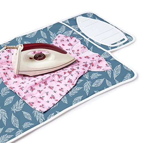 Encasa XO Ironing Mat, Heat Resistant Pad 28"x20" Big Leaves Blue - color: Big Leaves Blue, size: Small