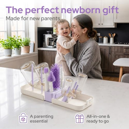 lalalark 7-in-1 Portable Baby Bottle Brush Kit, Silicone Cleaner, Purple - color: Purple