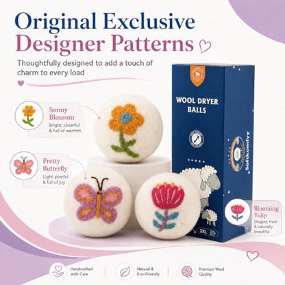 Wool Dryer Balls Handmade 3 Pack XL,Laundry Dryer Balls,100% New Zealand Wool Fabric Softener,Reusable 1000 Loads,Wrinkles Free, Shorten Drying Time,Baby Safe (3 Pack XL,Garden Friends) - color: Garden Friends