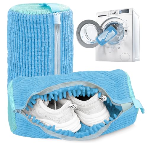 Shoe Washing Machine Bag,Laundry Shoe Bag for Washer and Dryer,Reusable Shoe Cleaning Bag for Sneakers,Tennis Shoes,With Self-locking Zipper, Microfiber Inside (Lite Blue - 2 Pack) - color: Lite Blue - 2 Pack