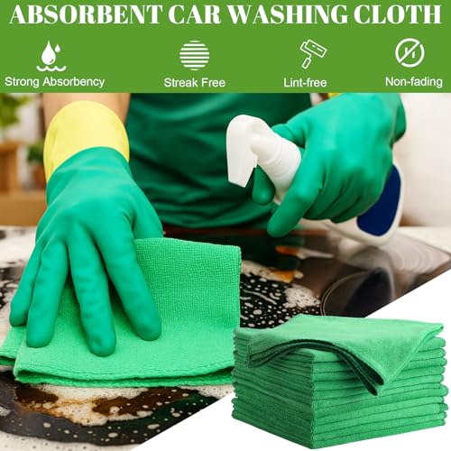 Nuenen Car Microfiber Clean Cloths, Green, 16 x 16 Inch, 60 Pcs - color: Green, size: 16 x 16 inches