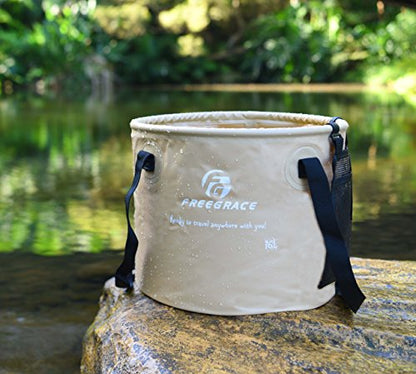 Freegrace Collapsible Water Bucket 10L Portable Camping Sink and Wash Basin - color: Khaki, size: 10L