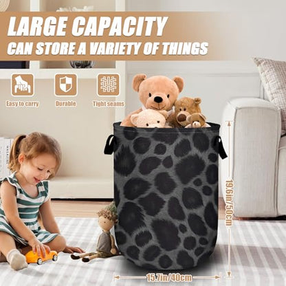 Grey Black Leopard Print Laundry Basket, Foldable Animal Leopard Laundry Hamper Tote Bag Dirty Clothes Storage Bucket Organizer for Bathroom/Laundry/Bedroom 15.7"x19.6" - color: Grey Black Leopard Print