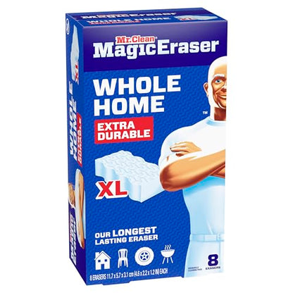 Mr. Clean Magic Eraser Sponge, All Purpose Cleaner, Long Lasting Cleaning Scrubber, Wall, Sneaker, Oven, Kitchen, Bathroom, Shower Cleaner, Cleaning Supplies, Whole Home Extra Durable XL, 8ct - size: 8 Count