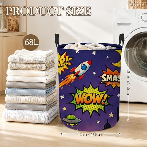 Comic Rocket Laundry Hamper, Space City Laundry Baskets, Waterproof Oxford Cloth for Room/Bathroom/Bedroom/Dormitories 16x20.8 Inch - color: Comic Rocket