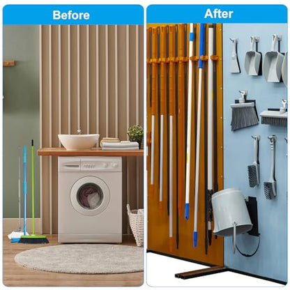 PATIKIL Broom and Mop Holder, 12 Pack Wall Mounted Stainless Steel Mop Hanger Heavy Garden Tool Organizer Rack Hanging Clips with Screws for Home Garage, Black - color: Black