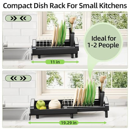 TOOLF Small Dish Drying Rack, Expandable and Space-Saving, Matte Black - color: Matte Black