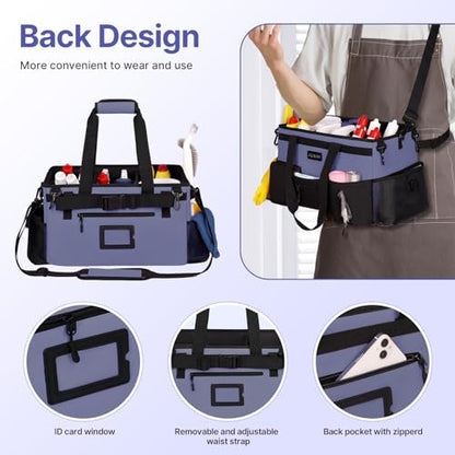 JKAOO Large Wearable Cleaning Caddy Bag with Handles, Denim Blue - color: Denim Blue
