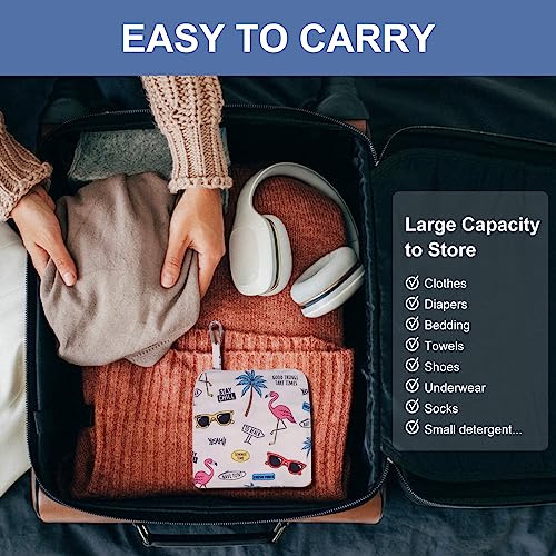 2 Pack Travel Laundry Bag with Handle and Drawstring, Expandable Foldable Dirty Clothes Bags with Hook and Zipper, 23*20 inch, Vacation - color: Vacation