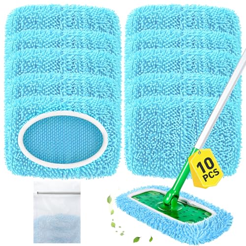 Reusable Mop Pads Fit Swiffer Sweeper Mop, Thicken Chenille Sweeping Cloths - color: Chenille - Coral Blue, size: 10 Pack + 1 Pack