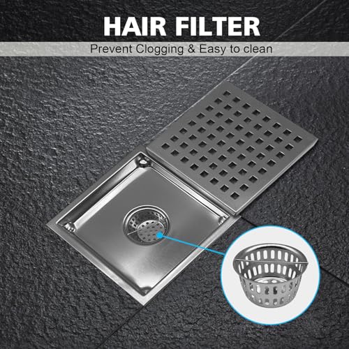 4 Inch Square Shower Drain with Flange, Removeable Grate SUS 304 Stainless Steel Shower Drain with Hair Catcher (Brushed Nickel, 4 Inch) - color: Brushed Nickel, size: 4 Inch